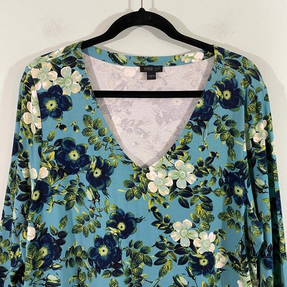 J Jill Wearever Collection Floral V-neck Q Sleeve Stretchy Sheath Dress Sz XL - Picture 2 of 9